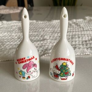 Sanrio Merry Christmas My Melody and Hello Kitty ceramic bell ornaments